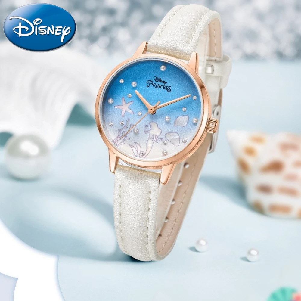 Disney Gift With Box Mermaid Princess Gradient Color Shell Surface Fashion Girls Student Quartz Watch Zegarek Relojes Sumergible