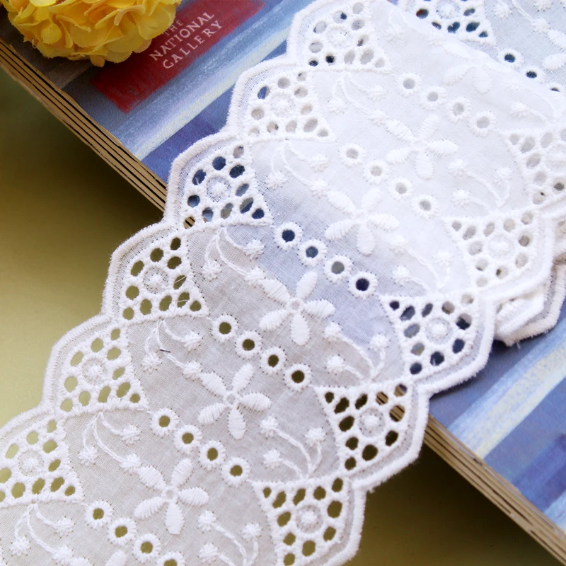 Handmade Floral Embroidery Lace Accessories, Exquisite Retro Cotton Fabric, Off White, 2Yard per Lot