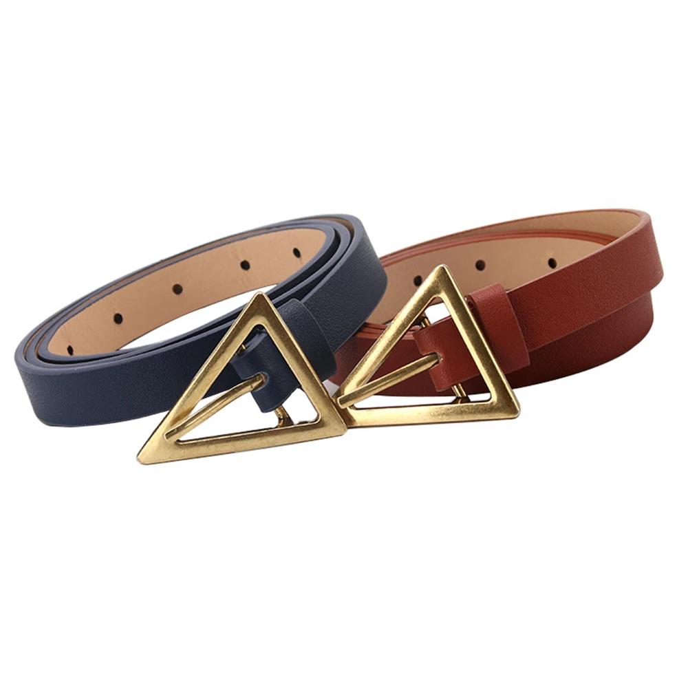 RAINIE SEAN Vintage Belt Women Leather Belt Triangle Buckle Thin Ladies Waist Belt Camel Black Navy Female Belt for Trousers