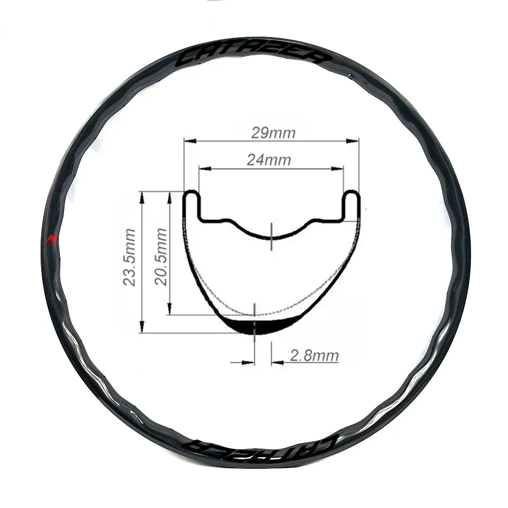 CATAZER 29er MTB Carbon Rim 29x23.5mm Asymmetric Bicycle Tubeless Carbon Rim Mountain Bike Wheel for Carbon XC AM Wheels