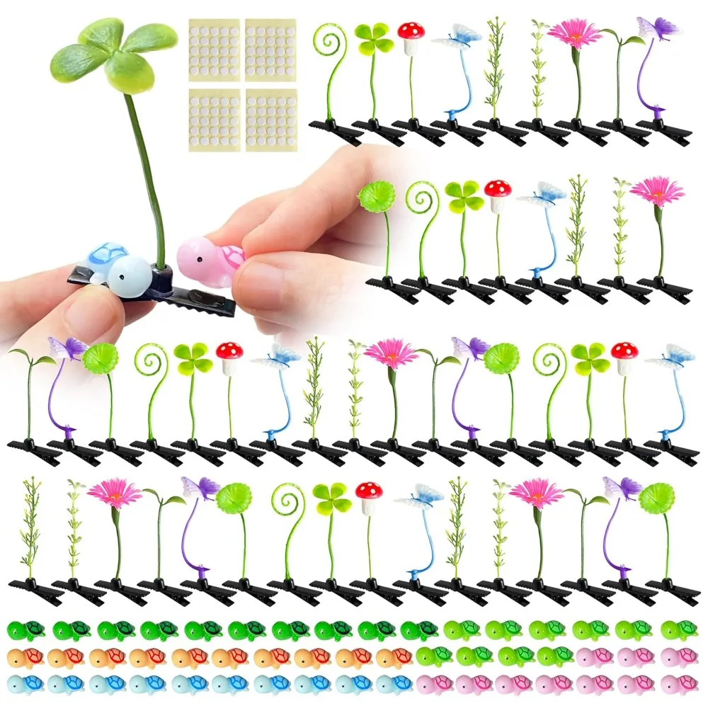 

Xyntara 50 комплектов DIY Rave Trinkets Заколки для волос с ростками фасоли, заколки для волос в смешанном стиле с растениями для женщин, детей, девочек (черепаха)