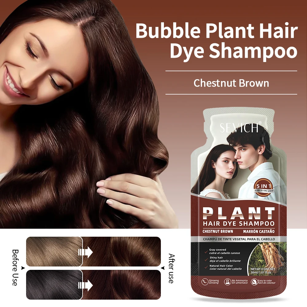 5 pçs planta natural bolha tintura de cabelo shampoo capa branco cinza cabelo rápido escurecimento cor do cabelo shampoo castanha tingimento marrom shampoo