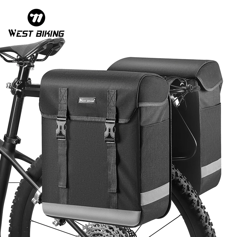 WEST BIKING 33L Large Capacity Cycling Pannier Double Side Bike Trunk Bag MTB Road Bicycle Travel Luggage Carrier Pack Bag