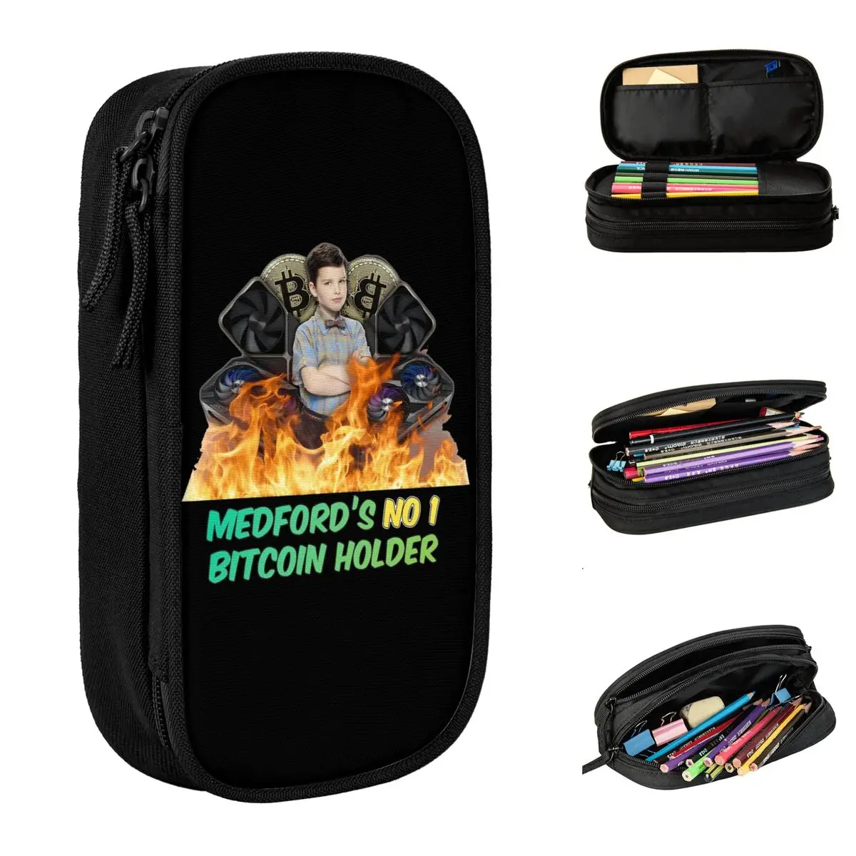 

Забавный молодой Шелдон, Биткоин-карандаш, двойной слой большой емкости, школьный пенал, Шелдон Купер, подарок на день рождения