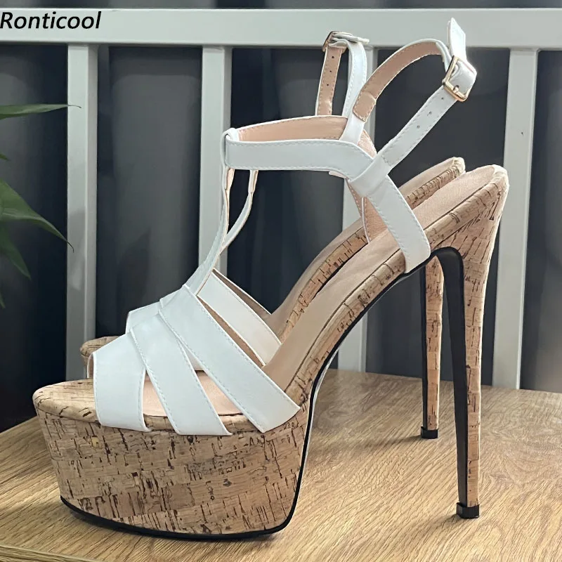 Ronticool Real Photos Women Summer Sandals Sexy Stiletto Heels Open Toe Beautiful White Dress Shoes Ladies US Size 5-20