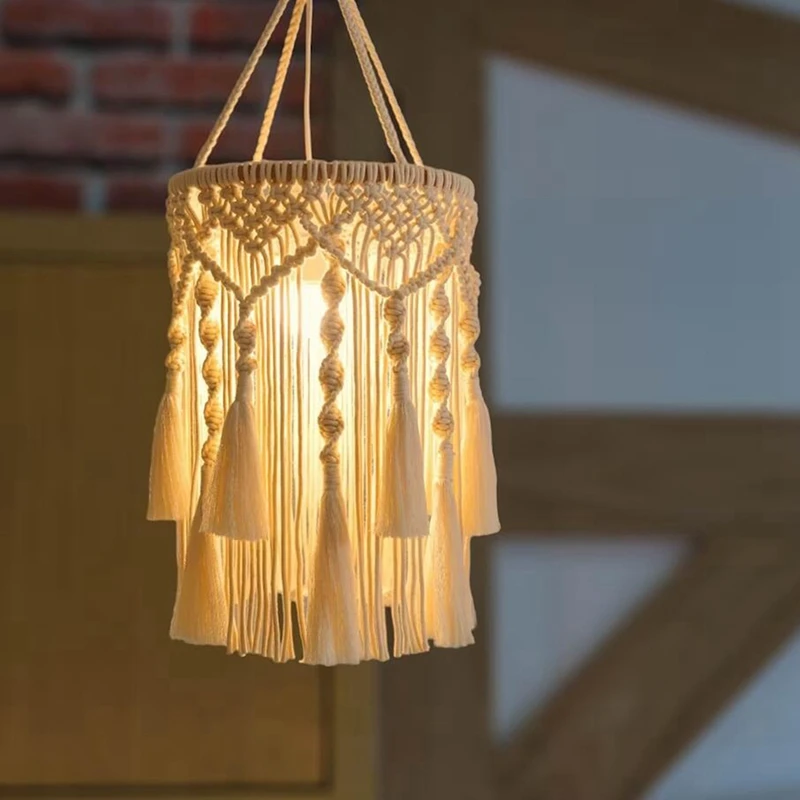 Boho Lamp Shade Handmade Macrame Lamp Shade Plug In Pendant Light Bohemian Hanging Lights