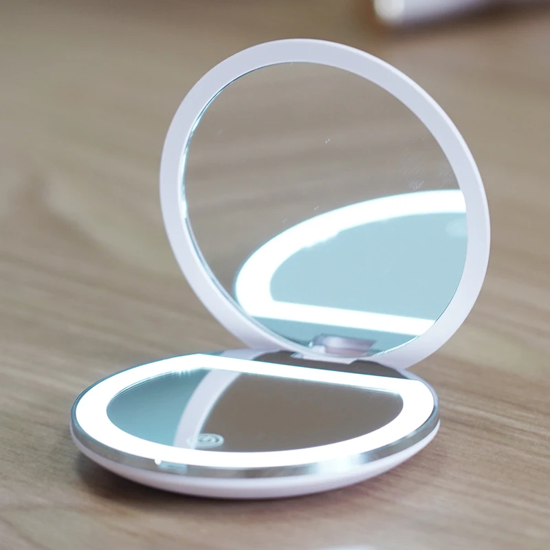 

Compact Makeup Mirror with Lights 1X/2X Magnification Pocket Mirror with Rechargeable Travel Portable Handheld Mirror for Gifts