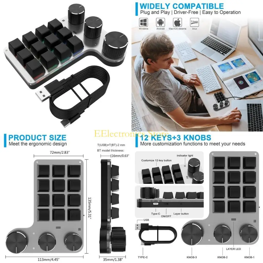 

B03C USB Macro Mini Keyboard 12 Keys 3 Руть программирование USB / беспроводная механическая клавиатура.