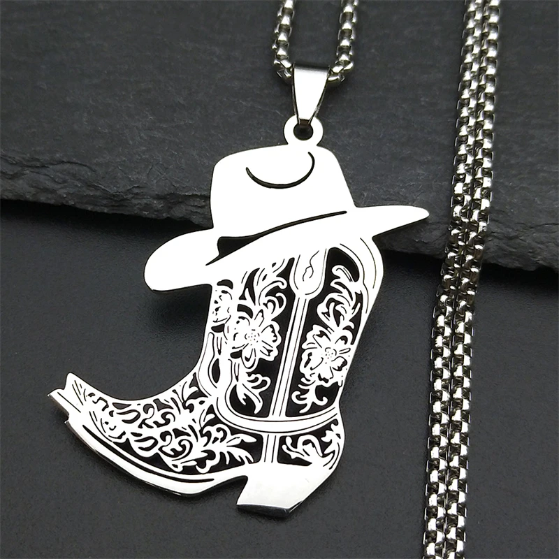 Böhmen West Cowboy Schuhe Blume Halskette Für Frauen Männer Edelstahl Hohl Gold Farbe Mode Männlichen Kette Schmuck Geschenke – Detail 5