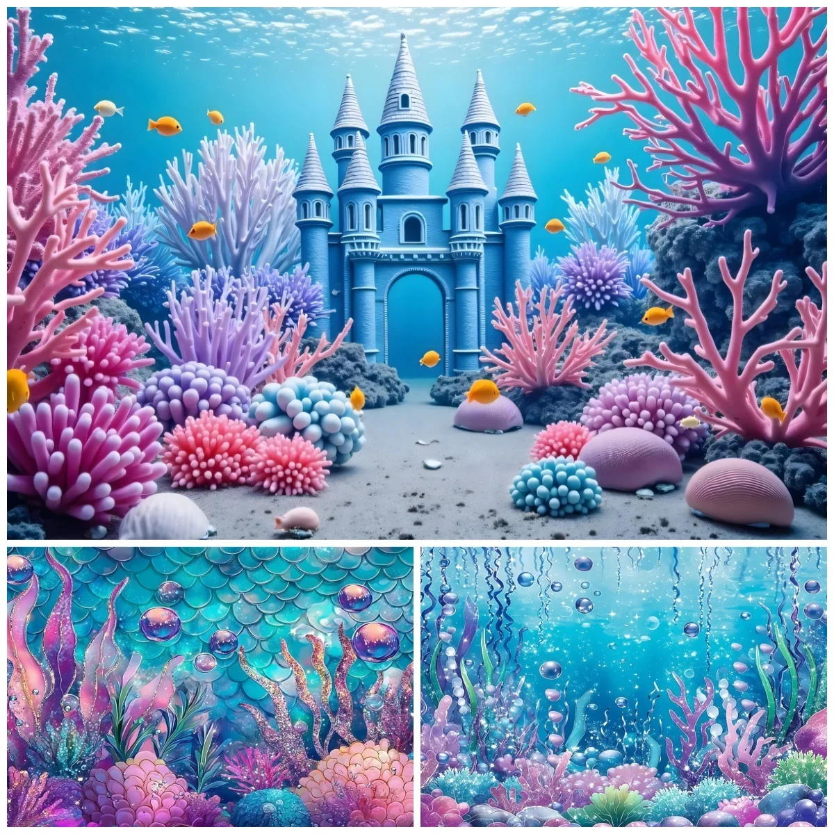 Mermaid Under The Sea Theme Birthday Party Backdrop Underwater World Castle Kids Baby Shower Girls Princess Photo Backgrounds