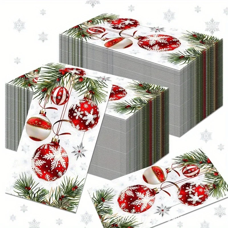 مناديل الضيوف المزخرفة الورقية للاستعمال مرة واحدة لعيد الميلاد من Horaldaily، كرات عيد الميلاد لحفلات الغداء والعشاء والمطبخ والحمام والحفلات