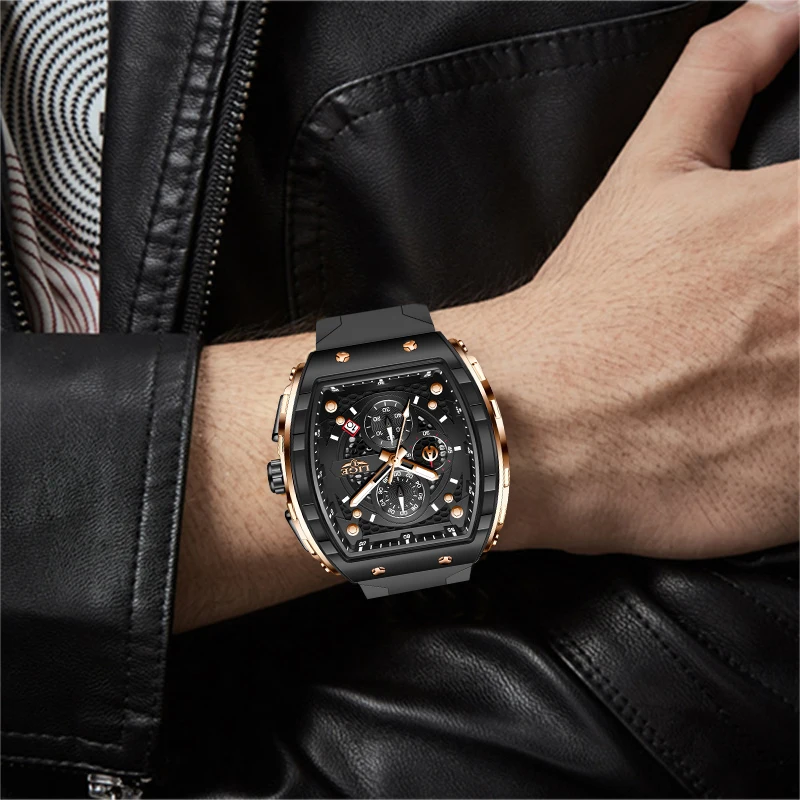 LIGE Outdoor Square Quartz Man Watch Fashion Luxury Silicone Strap Casual Sports Waterproof Auto Date Watches for Men Male Gifts