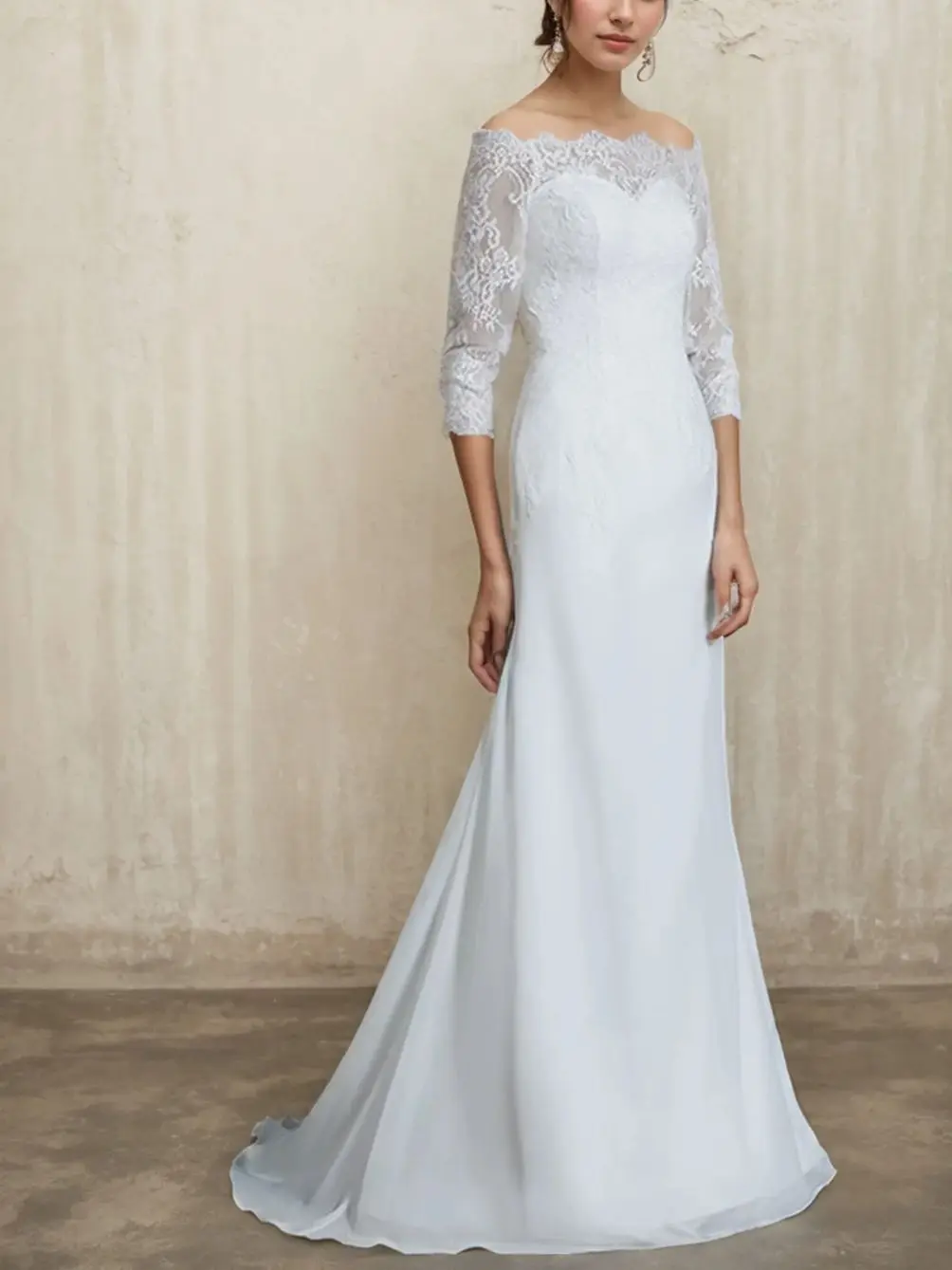 

Vintage Romance Mermaid Wedding Dress Off-the-Shoulder 3/4 Sleeve Chiffon Appliques Sweep Train Bridal Gown 2025 Free Customized