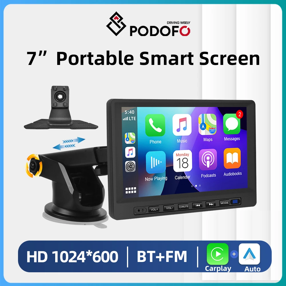 

Podofo Universal 7-inch Car Video Multimedia Player Wireless Carplay Android Auto Smart Monitor For Ford KIA VW Nissan