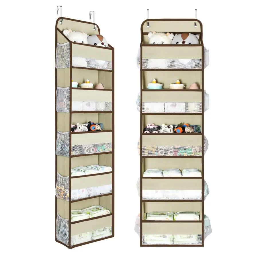 

2 Pc Over the Door Organizer with 5 Bins 10 Side Pockets, 44lbs Load Hanging Bathroom and Bedroom Organizer, behind the Door Han