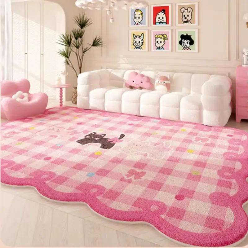 

VIKAMA Dopamine Color Carpets For Living Room Girlishness Bedroom Decor Rug Irregular Shaped Pink Cute Fluffy Soft Mat Carpet