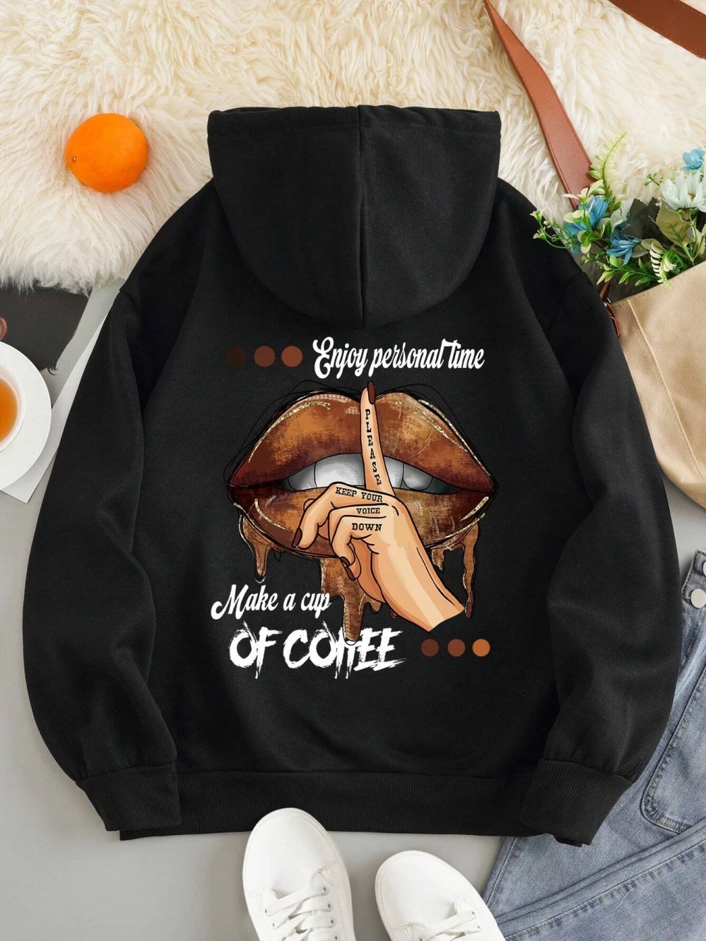 Make A Cup Of Coffee Dirty Little Secret Printing Sweatshirt Womens Soft Hooded Warm Fleece Hoodies Soft Oversize Streetwear