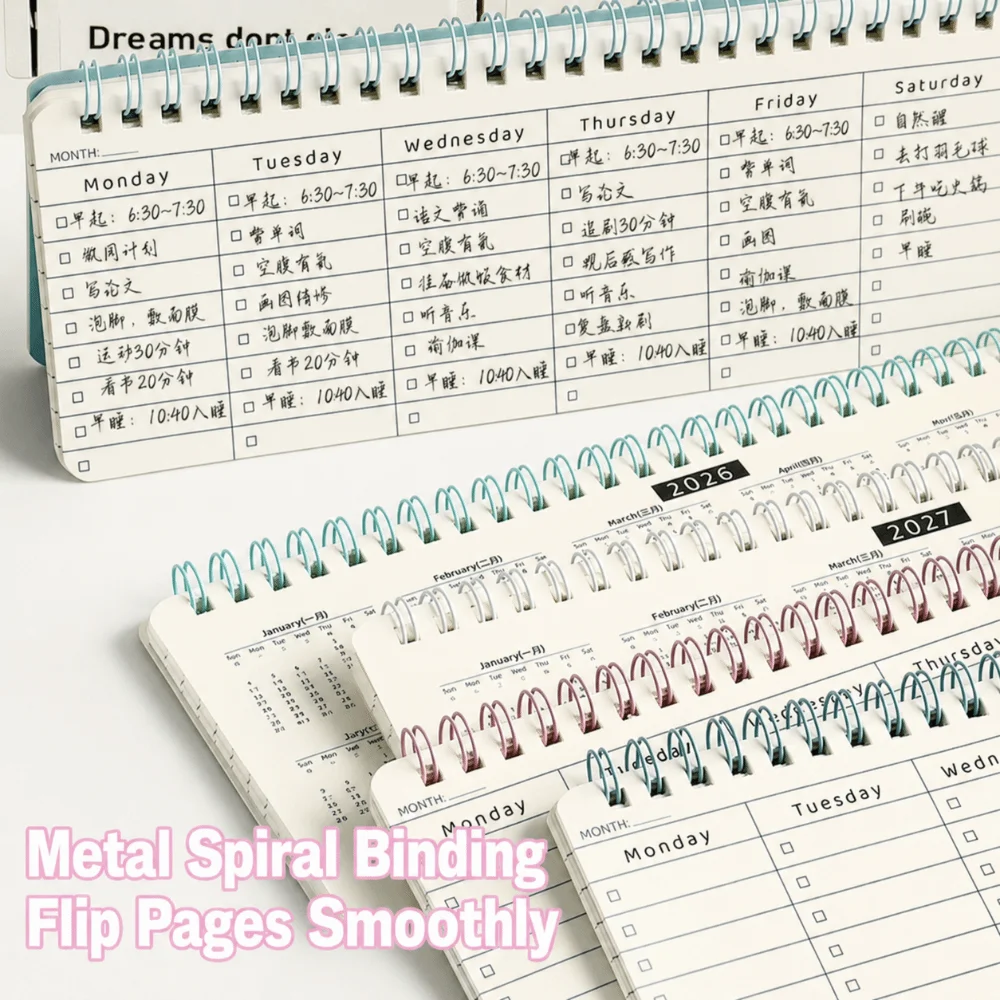 Multifunctional Flip Top Coiled Weekly Planner Notebook Portable Handwriting Daily Habit Tracker Schedule Notepad School Office