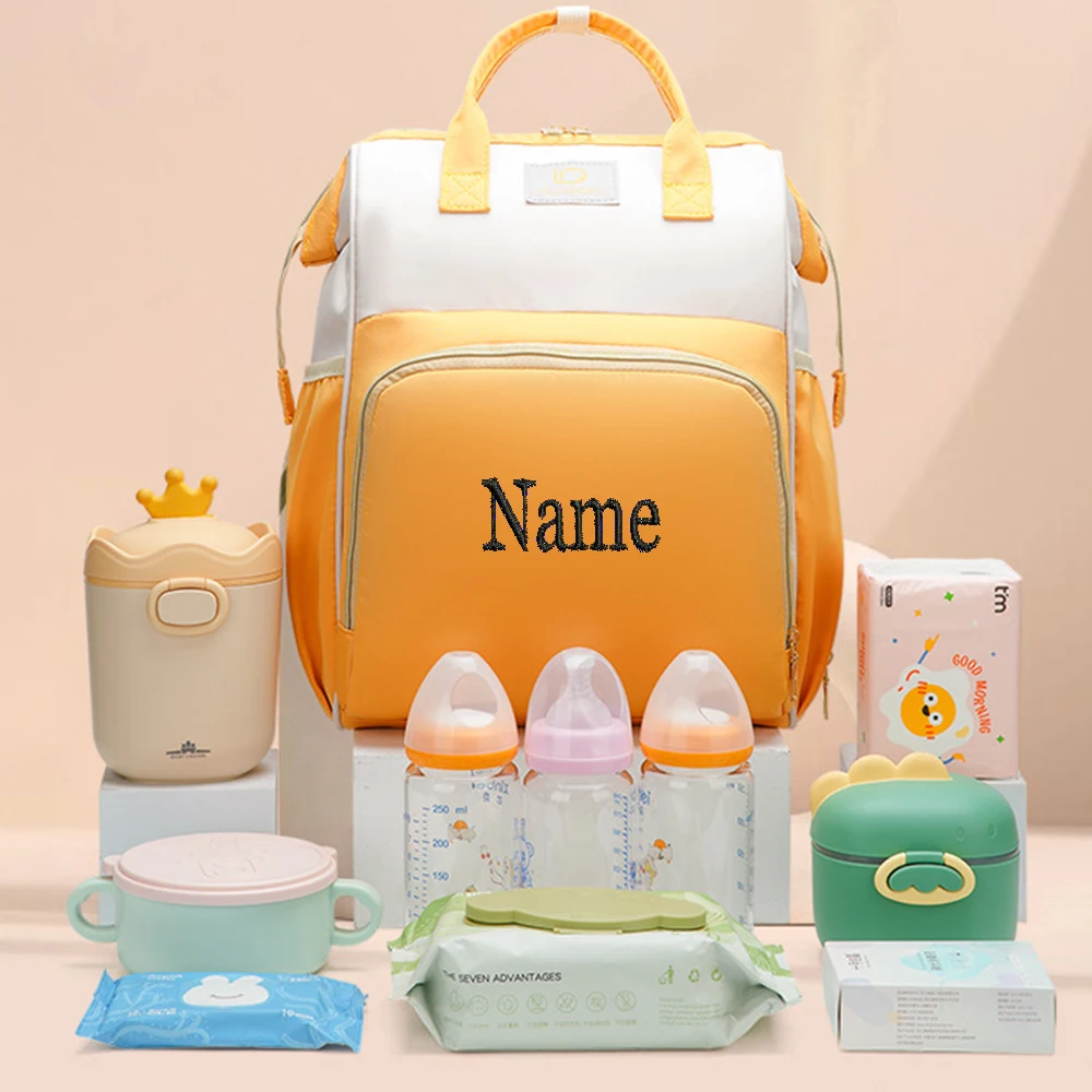 Embroidered Mother\'s Bag Large Capacity Backpack Multi functional Solid Color Maternal and Infant Delivery Bag with Name