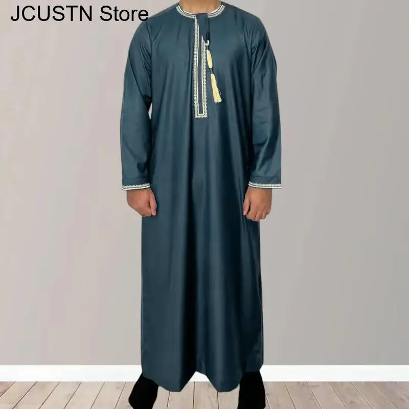 Abito pullover a maniche lunghe da uomo musulmano Aman Abaya Jubba Thobe per uomo arabo saudita caftano Islam abbigliamento Rayer Robe maschio afghano
