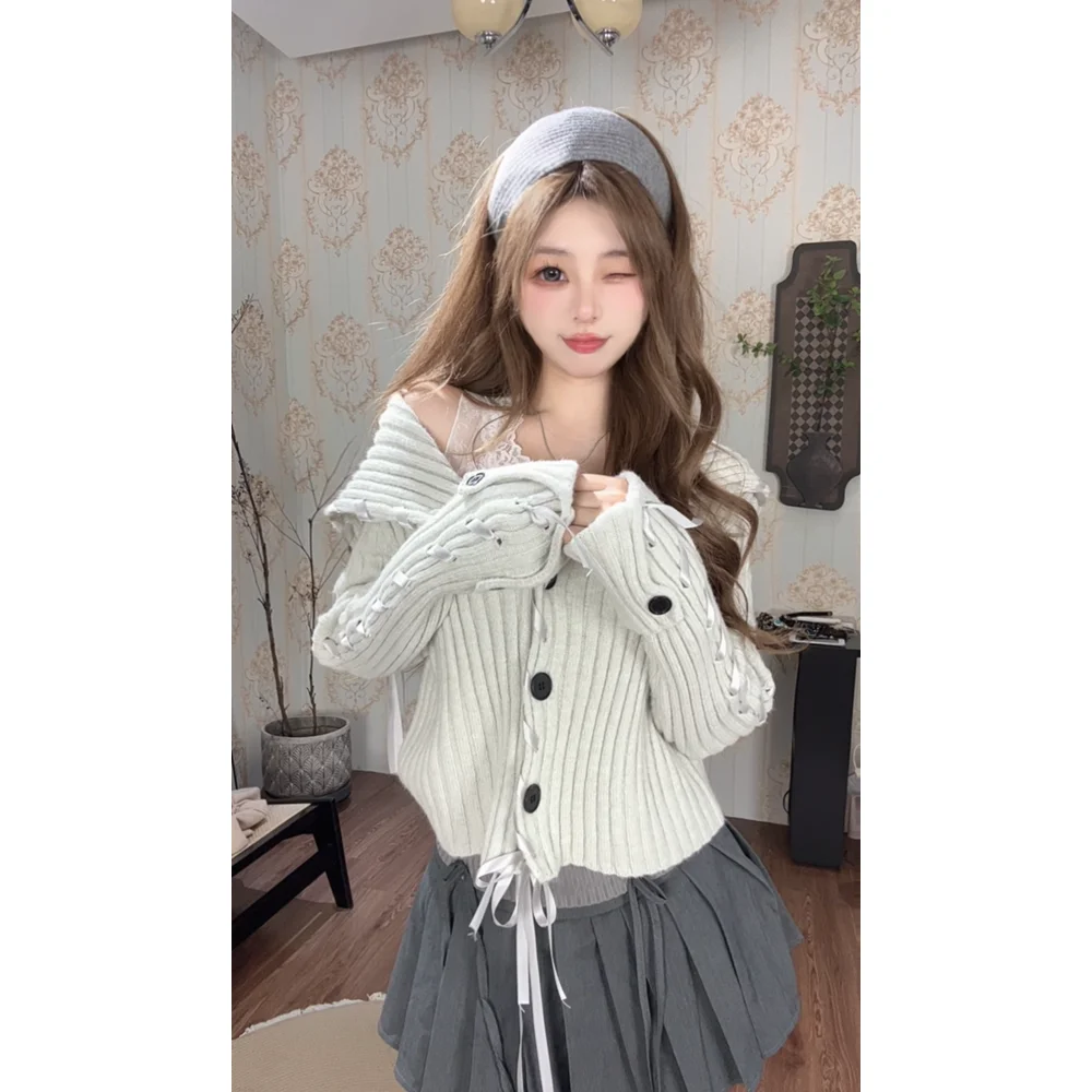 

Осенне-зимний вязаный кардиган для женщин: модный свитер с эффектом похудения, дизайн в стиле Peninsula Wild Snow, женская вязаная одежда