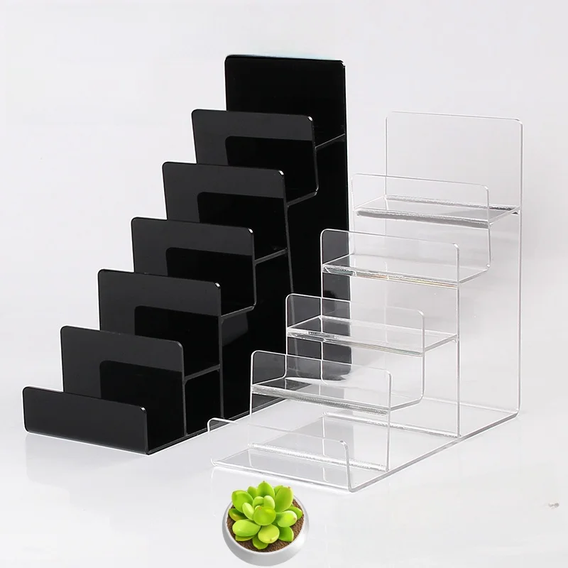 

Acrylic Multi-layer Step-aped Wallet Display Stand Transparent Holder Mobile Phone Mask Stand Leather Clip Organizer