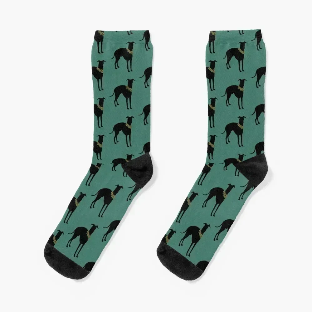 

Italian Greyhound with festive holly collar Holiday design Socks ankle fashionable colored Male Socks Women's