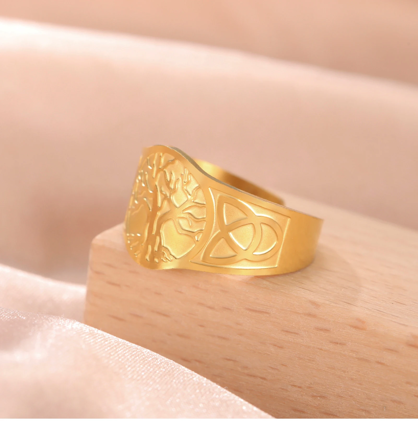 Cooltime Goldfarbener Keltischer Knoten Lebensbaum Offener Ring für Männer und Frauen Retro Edelstahl Nordischer Stil Amulett Schmuck 2026 Geschenk – Detail 10