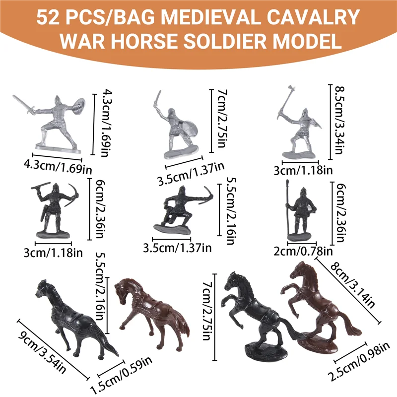 ODIES-52 шт./пакет, средневековая кавалерия, боевая лошадь, модель солдата, римский солдат, древняя средневековая модель воина, экшн-фигурки