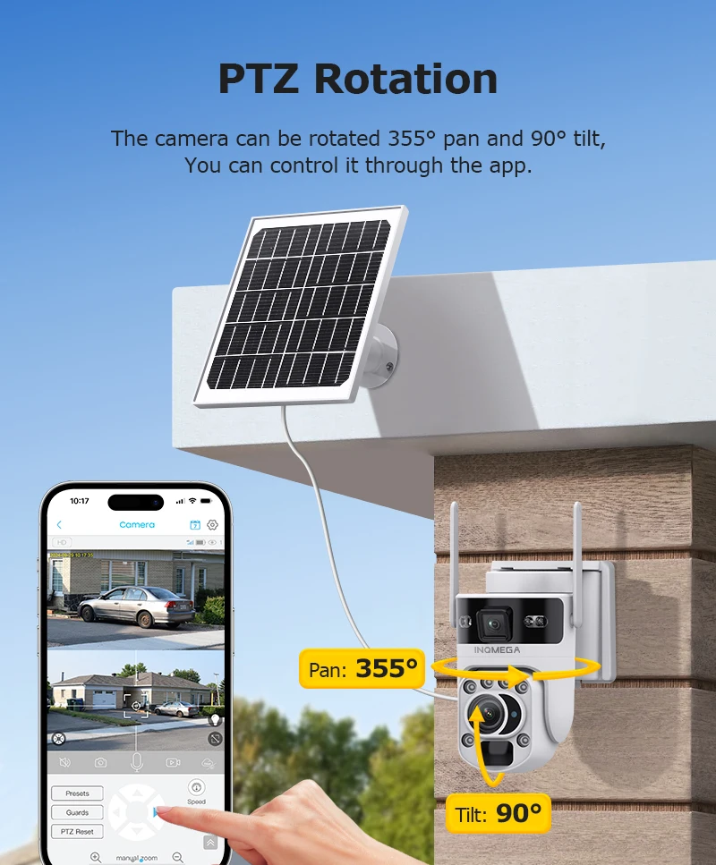INQMEGA 60X Zoom 12MP 4G/WiFi كاميرا تعمل بالطاقة الشمسية كاميرات المراقبة الخارجية 40M IR Distacce شاشة مزدوجة الربط كاميرا تعمل بالطاقة الشمسية Ubox #5