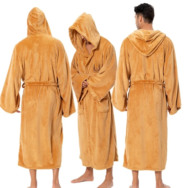 Jedi Cosplay Fleece Bathrobe Space Battle Roleplay Costume Adult Men Fantasy Disguise Robe Belt  Halloween Carnival Party Suit