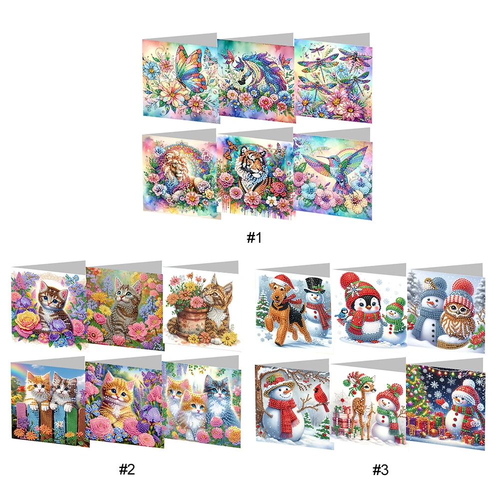 6pcs DIY Diamond Painting Greeting Card Set Rhinestone Diamond Art Mosaic Postcards Creative Birthday & Thanksgiving Card Kit