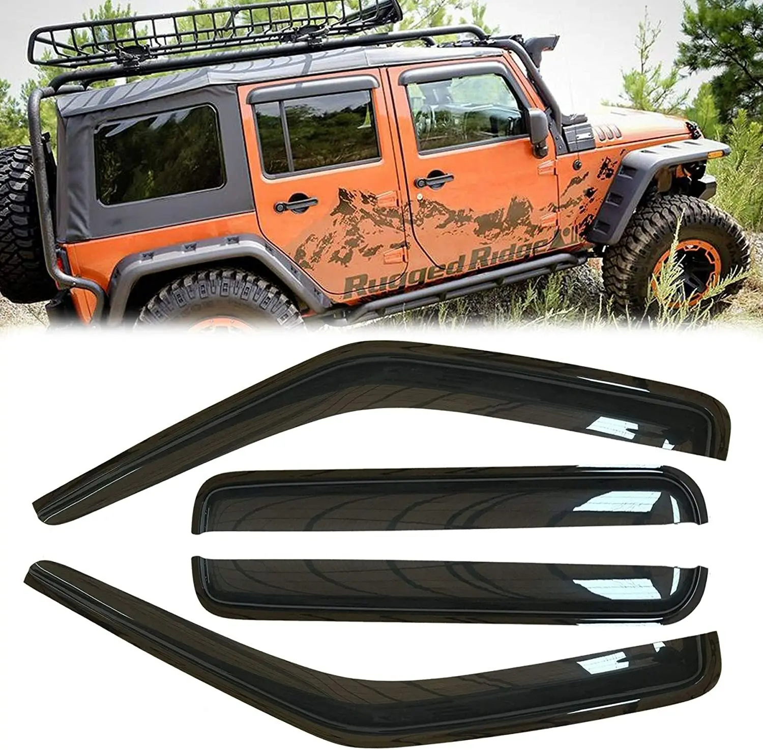 

For 2007-2017 Jeep Wrangler JK Unlimited Window Visor Vent Shade Sun Rain Guards