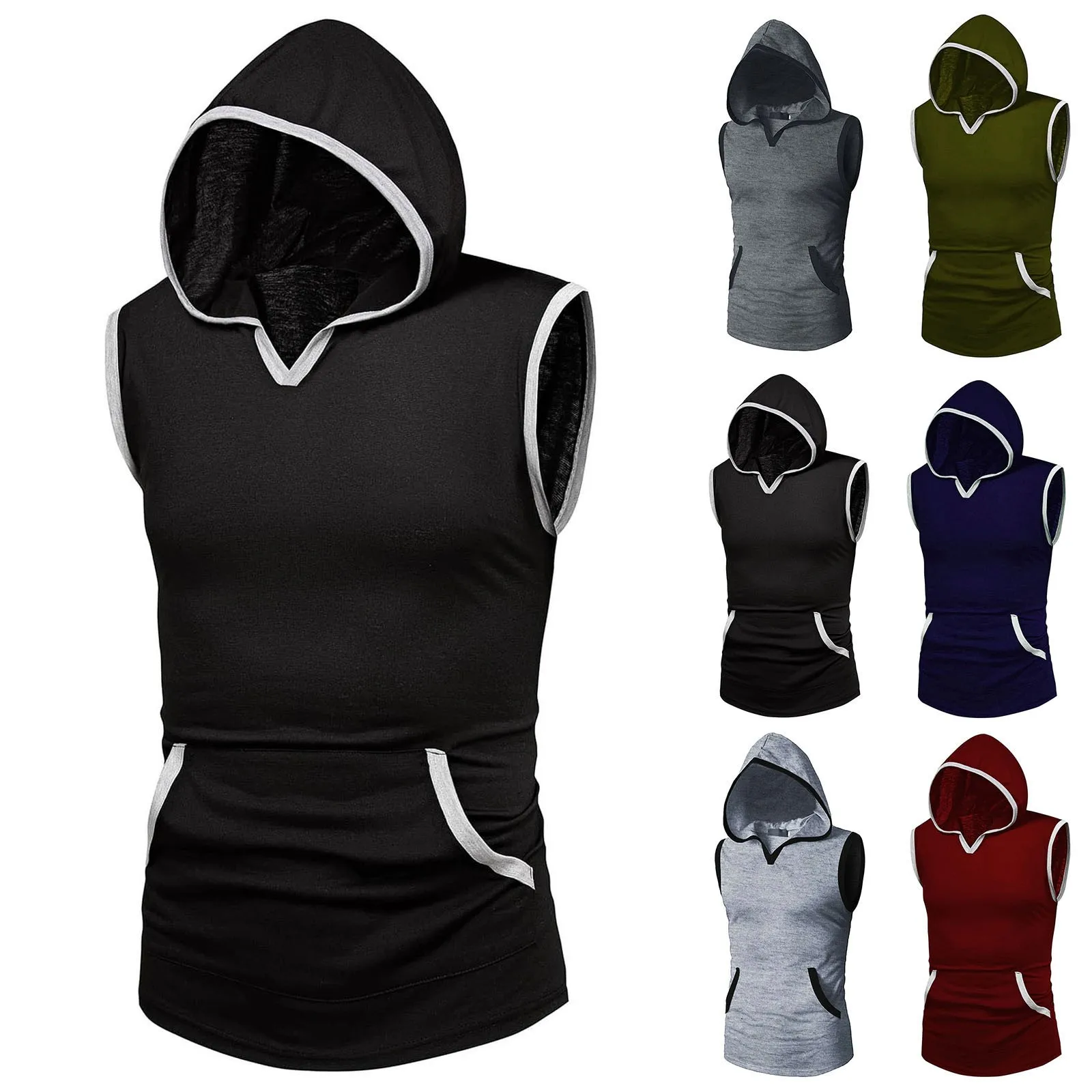 Men Bodybuilding Hooded Tank Top Male Fitness Muscle Sports Breathable Brand Gyms Clothing Sweatshirt Pocket Sleeveless Vest Tee