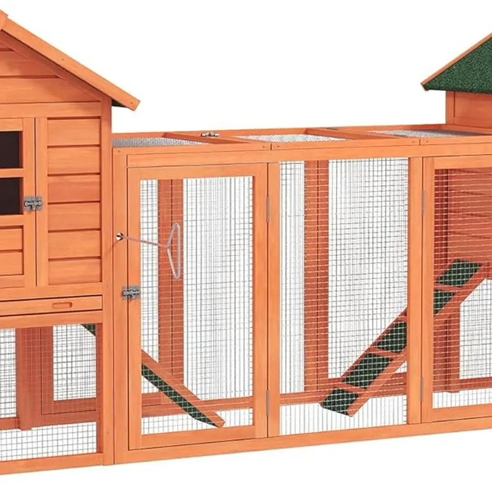 

Большой уличный двойной курятник с грядками, лежанками, съемными поддонами и пандусами для двора, 123 x 27.5 x 42.5, натуральный цвет