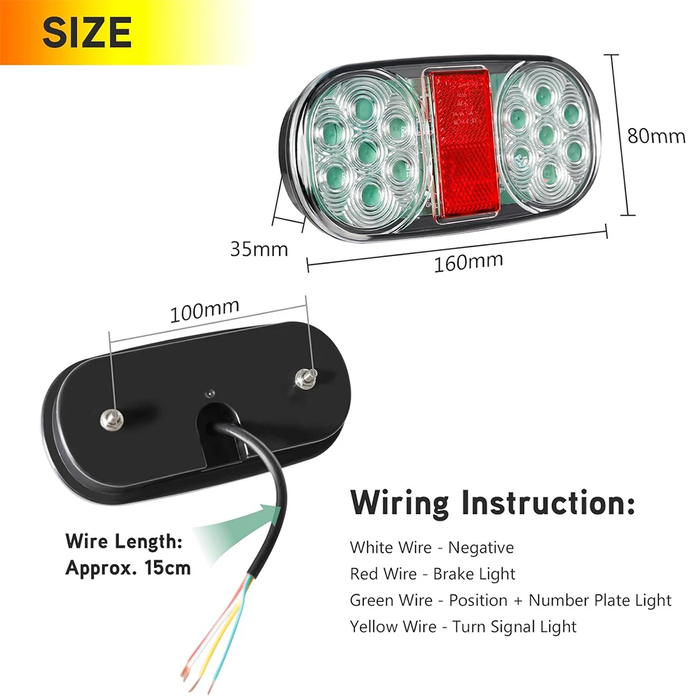 Yuanjoy 트레일러 테일 라이트, 방수 브레이크 라이트, 트럭 캐러밴 밴 트랙터 경고 표시 램프 액세서리, 12V, 2 개