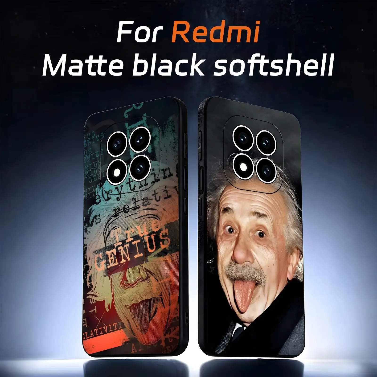 Capa de Telefone do Cientista Albert Einstein para Redmi Note15 14 13 12 11Pro Plus 5G 14C A3 Capa de Telefone Preta Macia
