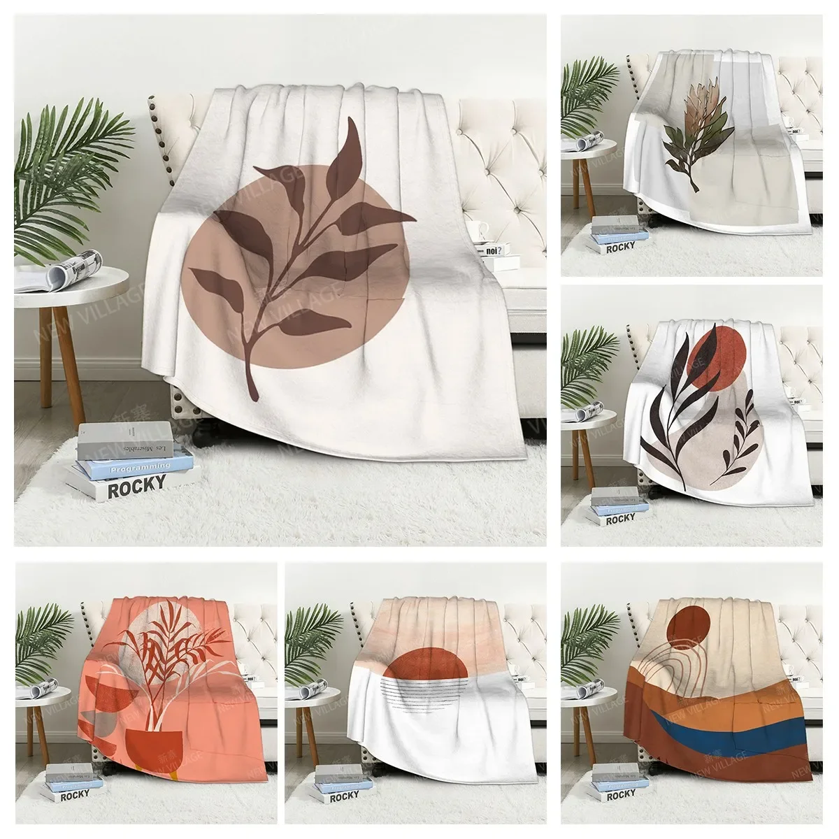 

Home decoration plush Sofa blanket Morandi lines and flowers Bedspread on the bed fluffy soft blankets thick blanket for winte