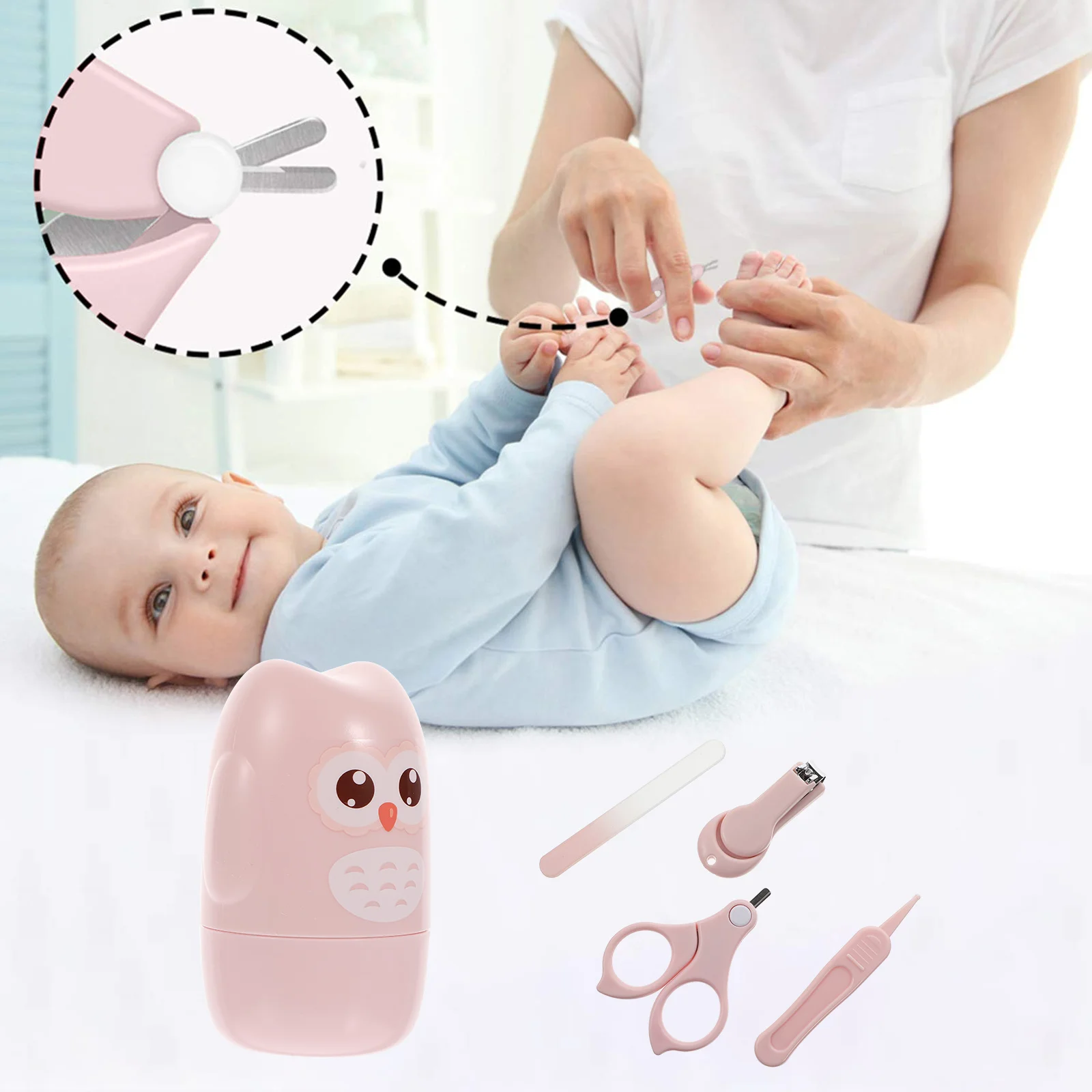 

1Set Baby Nail Care Kit ABS Stainless Steel Nail Clippers Scissors File Tweezers Infant Manicure Portable Baby Tweezers