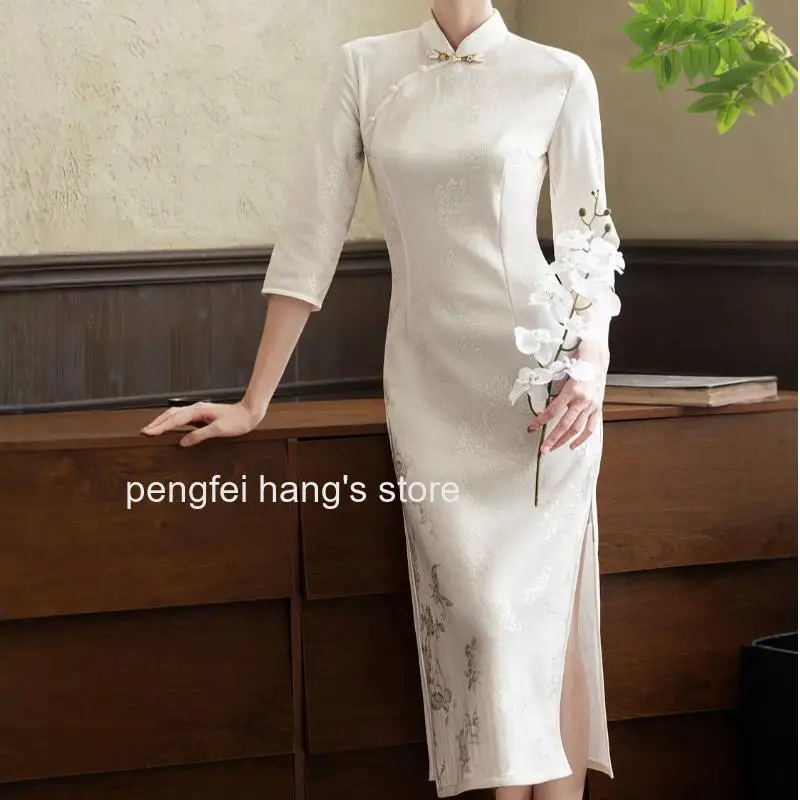 abito-qipao-da-donna-con-colletto-alla-coreana-pizzo-jacquard-elasticizzato-maniche-a-tre-quarti-elegante-cheongsam-per-feste-e-occasioni-casual-quotidiane