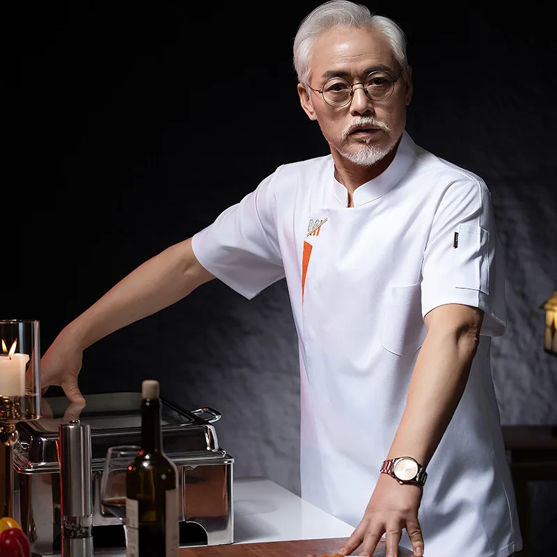 ホテルレストラン厨房作業服半袖シェフジャケットベーカリーペストリーシェフサマーホワイトキッチンコート