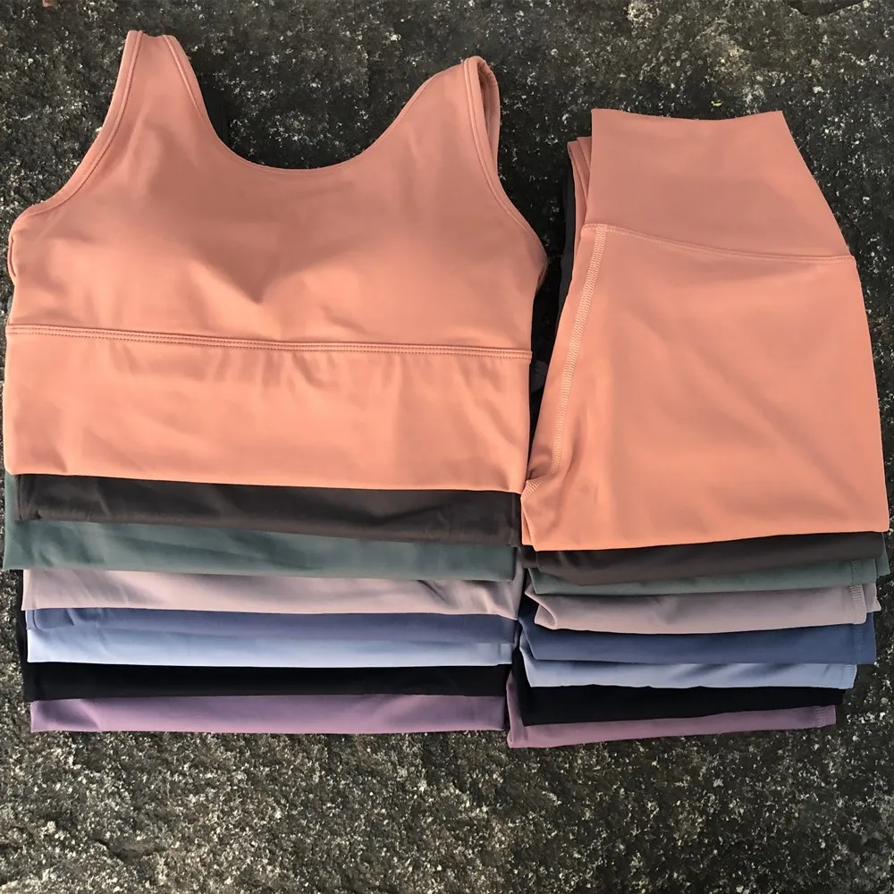 Set Kebugaran Gym Warna Solid Bra Kebugaran Paket Lengkap Ketat + Legging Yoga Pinggang Tinggi Kompresi Cocok untuk Joging Latihan Komprehensif