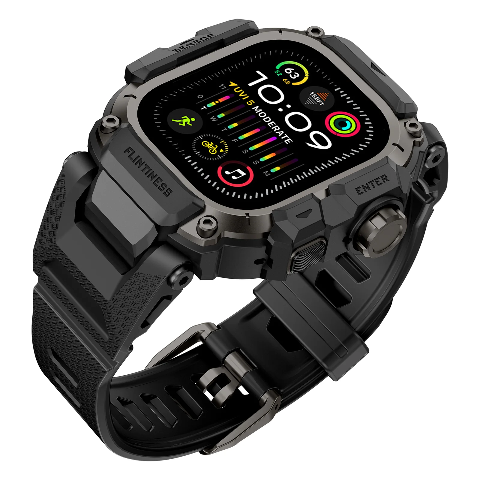 Taktisches Armband für Apple Watch Ultra 4/3/2 49 mm, Silikonarmband + Metall-Schutzhülle, Smartwatch-Zubehör, Armband für die iWatch-Serie. – Detail 2