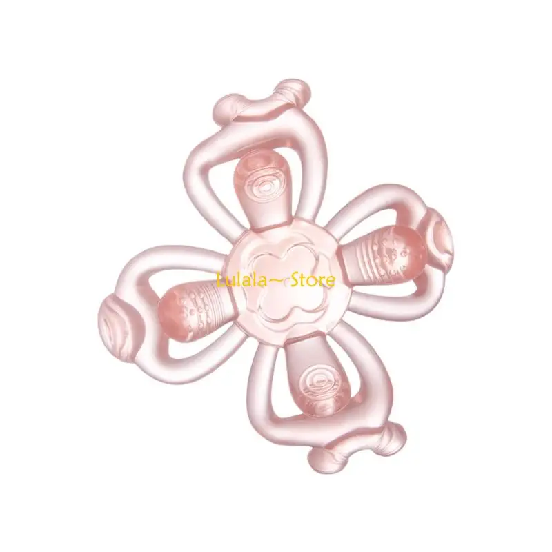 Y4QA Floral Infant Teething Aid Feature Massage Dots Soft Silicone Teether for Newborns Safe Length Easy Cleaning