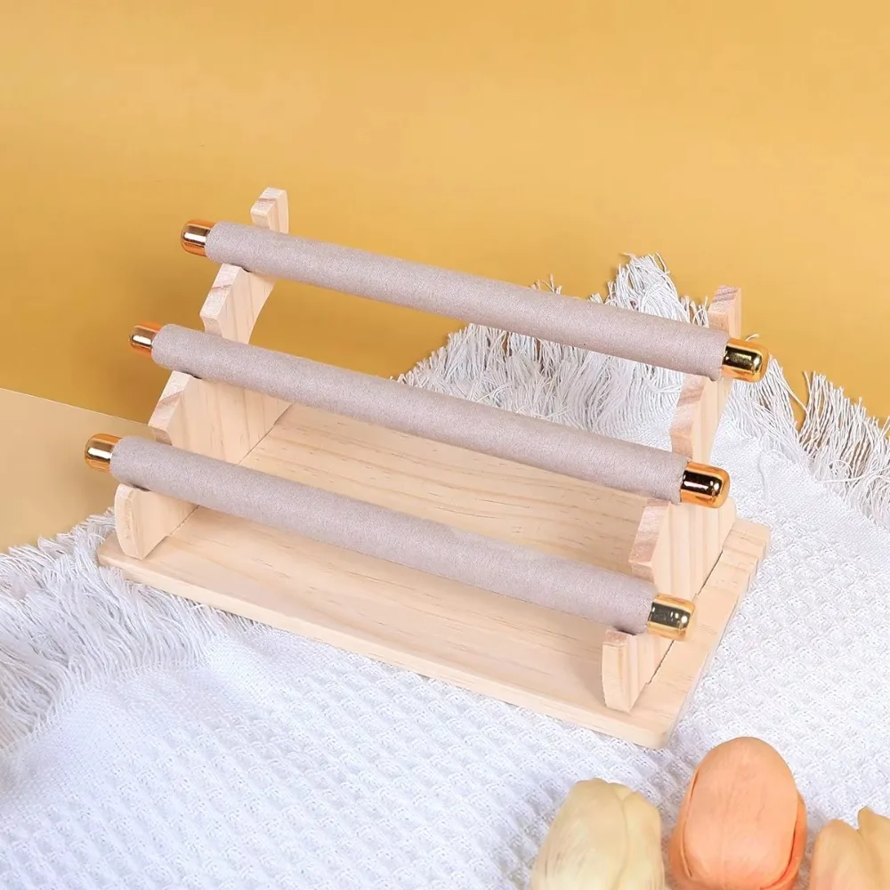 3-Tier Wooden Ring Holder Necklace Bracelet Multi-Layer Jewelry Organizer Space Saving Removable Ring Display Rack Women Girls
