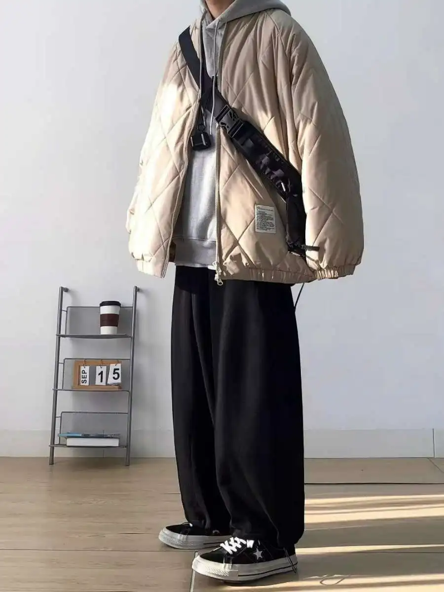 

Retro Japanese Sle Diamond id Bread Coat Men's Winter New Faion Brand Baseball Jaet Cotton Casual Versatile Cotton Pa...