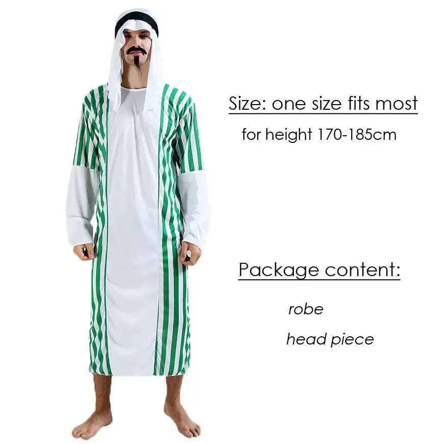 Halloween Middle East Arab Arabian Prince Costume Muslim Costumes Men Green Stripe Carnival Cosplay Dress