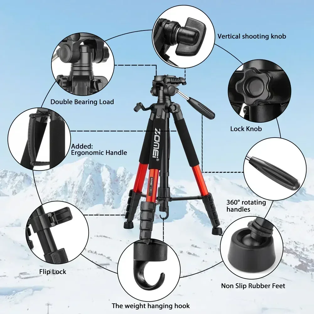 ZOMEI Q188 73.64 inch/187cm Camera Tripod Lightweight Adjust-height Travel Tripod with 360° Pan Head Quick Release Plate