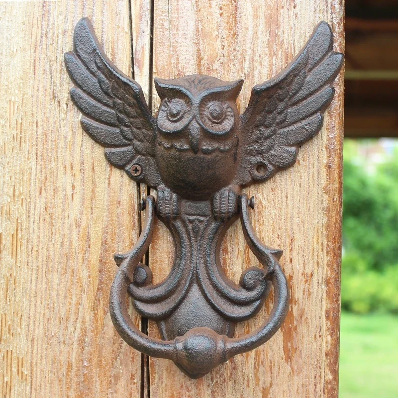 Retro Owl Door Knocker Cast Iron Antique Decorative Door Buckle Courtyard Doors Handle Wall Mounted Bird Crafts Ornaments