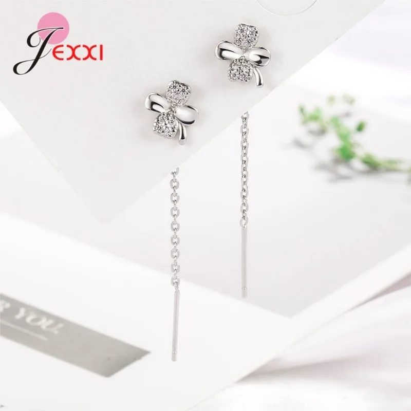 Genuine 925 Sterling Silver Long Tassel Earrings For Women Girl Dancing Flowers Pattern Jewelry Accessories Birthday Present